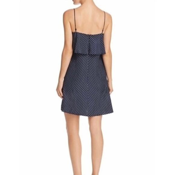ATM Blue & White Polka Dot 100% Silk Ruffle Sleeveless Dress Women's Large - Picture 3 of 10